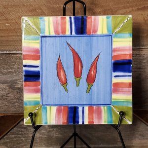 Certified International "Serape" Pattern Ceramic Tile Trivet - Chili Peppers